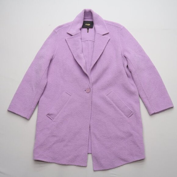 Maje Gabriela Bouclé Coat Purple Size 38 / Medium - Picture 2 of 13